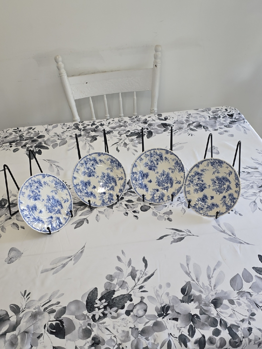 Vintage Queen's Set Of 4 Chelsea Toile Fine Earthenware Side Plates Blue White